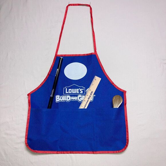 Lowes Build and Grow Work Apron Kids Blue Red Pockets Woodworking Home Helper - Picture 2 of 4